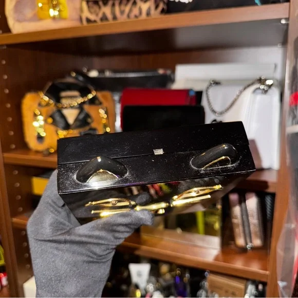 Charlotte Olympia Black Cat Handbag with Gold Accents - Picture 7 of 13